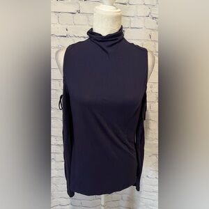 Michael Kors cold shoulder turtle neck blue shirt size medium.